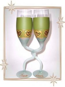 Pahare Sampanie Personalizate Nunta, Miri gold green duo wedding glasses