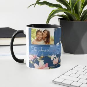 Cana personalizata cu 2 poze- model floral