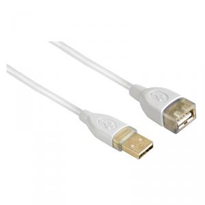 Cablu extensie Hama, USB 2.0, aurit, 1.8 m, Alb