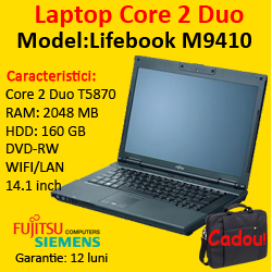 Laptop second Fujitsu Esprimo M9410 Notebook, Core 2 Duo T5870, 2.0Ghz, 2Gb, 160Gb, DVD-RW