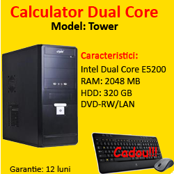 Calculator Tower Dual Core E5200, 2.5Ghz, 2Gb DDR2, 320Gb HDD, DVD-RW