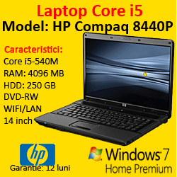 HP 8440p, Intel Core i5-540M, 4Gb DDR3, 250Gb, DVD-RW + Licenta Windows 7 Home