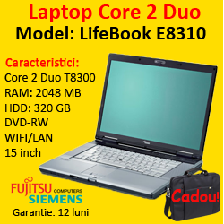 Laptopuri sh Fujitsu Siemens Lifebook E8310, Core 2 Duo T8300, 2.4Ghz, 2Gb DDR2, 320Gb, DVD-RW