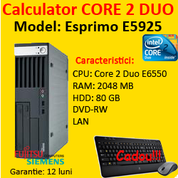 Calculatoare second Fujitsu E5925 Desktop, Core 2 Duo E6550, 2Gb, 80Gb, DVD-RW