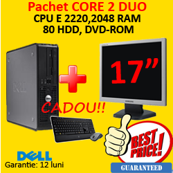 Monitor LCD 17 inch + Dell Optiplex 755 Desktop, Core 2 Duo E2220, 2.4Ghz, 2Gb DDR2, 80Gb, DVD-ROM