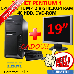 Unitate centrala IBM 8189, Pentium 4, 2.8GHz, 1024MB, 40GB, DVD-ROM + Monitor LCD 19 inch
