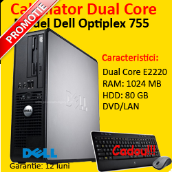 Calculator Second Hand Dell Optiplex GX755, Dual Core E2220, 1024 MB RAM, 80 GB HDD, DVD