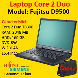 Notebook sh Fujitsu Siemens D9500, Intel Core 2 Duo T8300, 2.4Ghz, 2Gb DDR2, 160Gb, DVD-RW, 15.4 inci