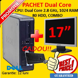 Pachet second hand Dell GX520, Dual Core 2.8 GHz, 1024 MB, 80 GB, Combo + Monitor LCD 17 inch