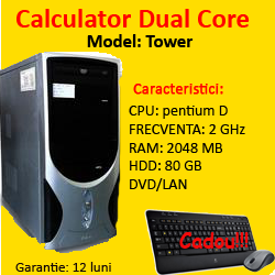 Unitate centrala Tower, Pentium Dual Core 3.0Ghz, 2Gb DDR2, 80Gb SATA, DVD-ROM