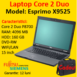 Laptopuri Second Hand Fujitsu Siemens Esprimo X9525, Core 2 Duo P8700, 2.53Ghz, 4Gb DDR3, 160Gb