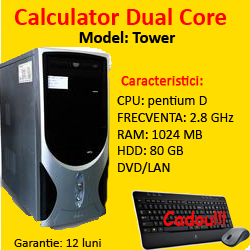 Unitate centrala Tower, Pentium Dual Core 2.8Ghz, 1Gb DDR, 80Gb SATA, DVD-ROM