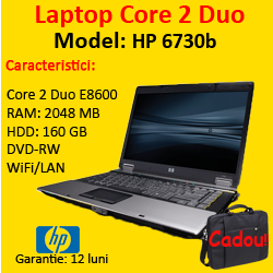 Laptopuri ieftine HP Compaq 6730b Notebook, Intel Core 2 Duo E8600, 2.4Ghz, 2Gb DDR2, 160Gb, DVD-RW, 15 inci LCD
