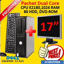 Pachet Dell Optiplex GX755, Dual Core E2180, 1024 MB RAM, 80 GB HDD, DVD + Monitor LCD 17 inch