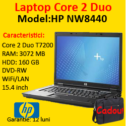 Laptopuri HP Compaq NW8440 Mobile Workstation, Intel T7200, 2.0 ghz, 3gb, 80Gb HDD, 15 inci