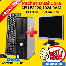 Monitor LCD + Dell Optiplex GX755, Dual Core E2220, 1024 MB RAM, 80 GB HDD, DVD