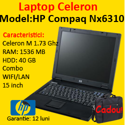 Laptop HP NX6310 Notebook, Intel Celeron, 1.73Ghz, 1536Mb DDR, 40Gb, Combo, Baterie Nefunctionala
