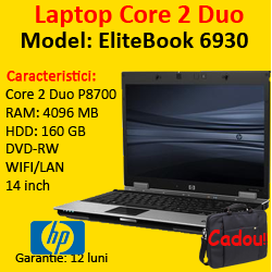 Laptopuri sh HP EliteBook 6930, Core 2 Duo P8700, 2.53Ghz, 4Gb DDR2, 160Gb, DVD-RW, 14 inci