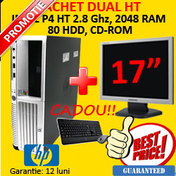 Pachet HP DC7100, Intel P4 DUAL HT, 2.8GHZ, 2048 MB RAM, 80 GB HDD, CD-ROM + Monitor LCD 17 inch