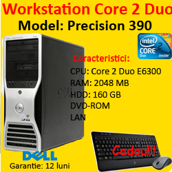 Workstation second  Dell Precision 390, Core 2 Duo E6300, 1.8Ghz, 2Gb, 160Gb HDD, Nvidia Quadro 3450