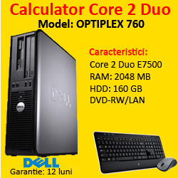 Computer second hand Dell Optiplex 760 SFF, Intel Core 2 Duo E7500, 2.93Ghz, 2Gb DDR2, 160Gb SATA2, DVD-RW