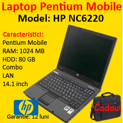 Laptop second HP NC6220, Intel Pentium M, 2.0Ghz, 1Gb DDR2, 80Gb, Combo, 14 inci LCD