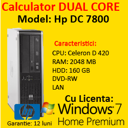 Licenta Windows 7 Home + HP DC7800 Celeron 420, 1.6Ghz, 2Gb DDR2, 160Gb SATA, DVD-RW