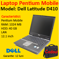 Laptopuri second  Dell Latitude D410, Pentium M, 1.86Ghz, 1Gb DDR2, 40Gb HDD