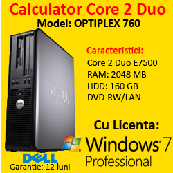 Windows 7 Pro + Dell Optiplex 760 SFF, Intel Core 2 Duo E7500, 2.93Ghz, 2Gb DDR2, 160Gb, DVD-RW