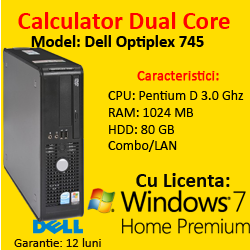 Windows 7 Home + Unitate centrala Dell Optiplex 745, Pentium D Dual Core 3.0Ghz, 1Gb, 80Gb SATA, Combo