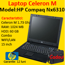 Laptop sh HP NX6310 Notebook, Celeron, 1.73Ghz, 1536Mb DDR2, 60Gb, Combo, 15 inci