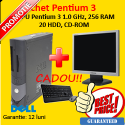 Pachet Dell GX260, Pentium III, 1.0Ghz, 256Mb, 20Gb, CD-ROM + Monitor LCD