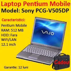 Laptop second Sony Vaio PCG-V505DP, Pentium M 1.6Ghz, 512Mb, Combo, Fara Hard Disk, 12 inci LCD