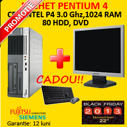 Pachet Fujitsu Scenic E620, PENTIUM 4, 3.0 GHZ, 1024 MB RAM, 80 GB HDD, DVD-ROM + Monitor LCD