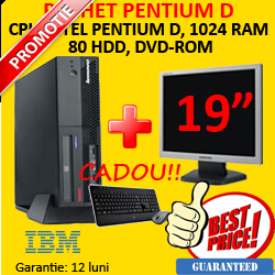 Unitate desktop IBM MT-M 9645-CTO, Dual Core 3.0 GHz, 1 GB, 80 HDD, DVD + Monitor LCD 19 inch
