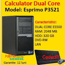 Calculator Second Hand Fujitsu P3521, Pentium Dual Core E5500, 2.8Ghz, 2Gb DDR3, 320Gb SATA, DVD-RW
