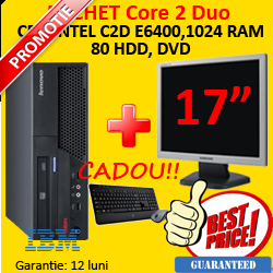Pachet sh IBM 9645, CORE 2 DUO E6400, 1 Gb RAM, 80 Gb HDD, DVD + Monitor LCD 17 inch