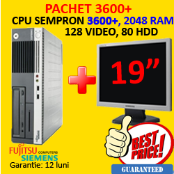 Pachet second FUJITSU P5615 Sempron 3600+, 2048 ram, 80gb, DVD + LCD19 Inch