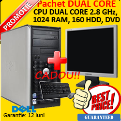 OFERTA: Pachet DELL Optiplex GX620, Dual Core 2.8 GHZ, 1 GB, 160GB, DVD-ROM + Monitor LCD