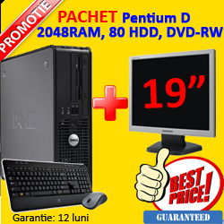 Pachet ieftin DELL GX520 SFF, Intel Pentium D, 2.8 Ghz, 2048Mb, 80Gb, DVD + LCD 19 inci