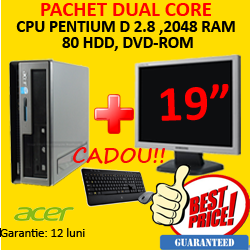 Pachet ieftin Acer Veriton 5800 Intel Pentium D, 2.8 Ghz, 2048 Mb, 80 gb, DVD + Monitor LCD 19 inch