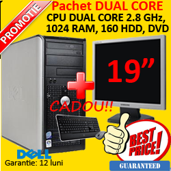Pachet sh DELL Optiplex GX620, Dual Core 2.8 GHZ, 1 GB, 160GB, DVD-ROM + Monitor LCD 19 inch