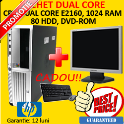 Pachet HP DC7700, Dual Core E2160, 1024 RAM, 80 HDD, DVD + Monitor LCD