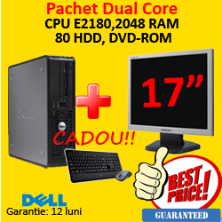 Calculator Dell Optiplex 755 Desktop, Dual Core E2180, 2.0Ghz, 2Gb, 80Gb, DVD-ROM + Monitor LCD Dell 17 inci