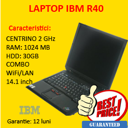 Laptop ieftin IBM R40 Centrino 2Ghz, 1024 Mb RAM, 30Gb Hdd, DVD, 14.1 inch