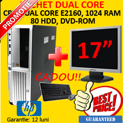Pachet HP DC7700, Dual Core E2160, 1024 RAM, 80 HDD, DVD + Monitor LCD 17 inch