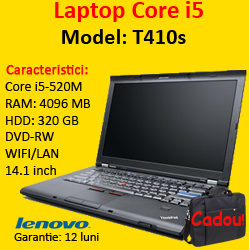 Lenovo T410s Slim Laptop, Intel Core i5-520M 2.4Ghz, 4Gb DDR3, 320Gb HDD, DVD-RW, 14 inci