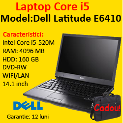 Laptop second hand Dell E6410, Intel Core i5-520M, 2.4Ghz, 4Gb DDR3, 160Gb, DVD-RW, 14 inch