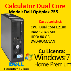 Windows 7 Home + Dell Optiplex 755 Desktop, Dual Core E2180, 2.0Ghz, 2Gb RAM, 80Gb, DVD-ROM