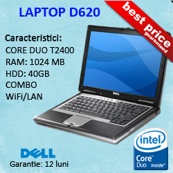 DELL LATITUDE D620 INTEL CORE DUO T2400 1.66 GHZ, 1GB RAM, 40 GB HDD, COMBO, 14 inch